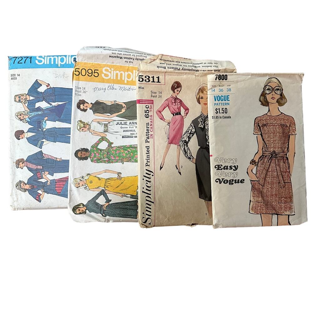 Vintage Sewing Patterns Lot Simplicity Vogue 60s 70s Size 14